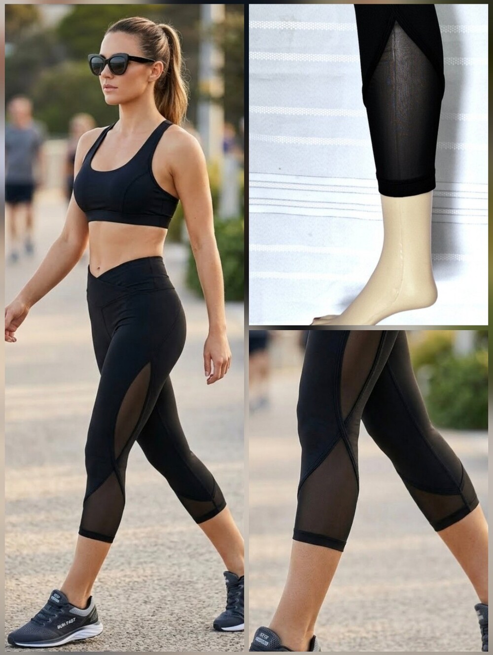 💙NWT! Yogalicious black cropped yoga pants w/sheer/mesh sides 🤍Sz XS